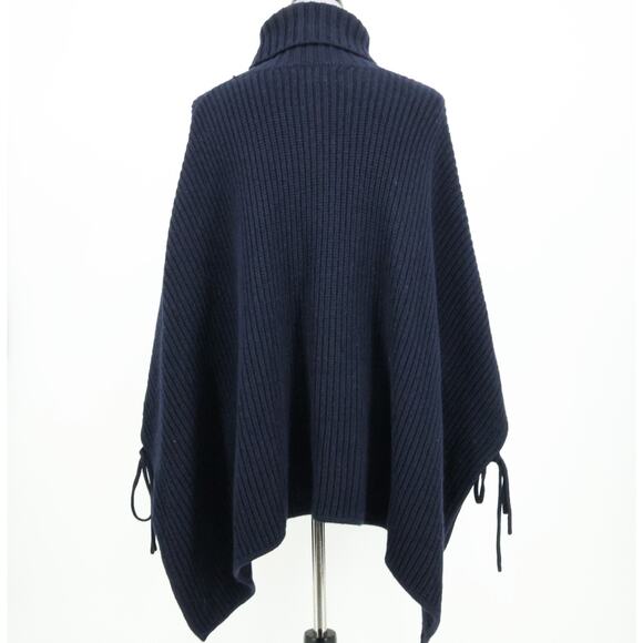 Loft Poncho Sweater Petites MP PM Navy Blue Ribbed Knit Turtleneck Open Sides - Picture 2 of 13